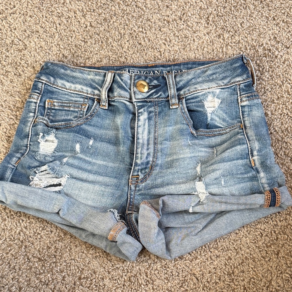 American Eagle Outfitters Light Blue Distressed Jean Shorts